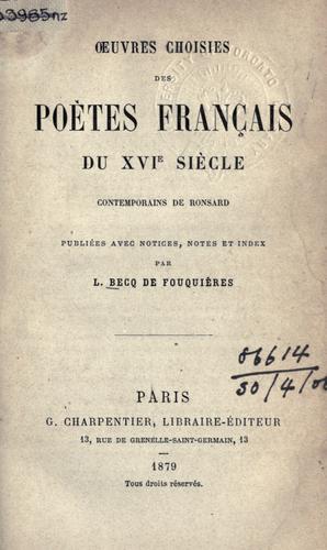 Oeuvres choisies des poètes français du 16è siècle, contemporains de Ronsard by L. Becq de Fouquières cover