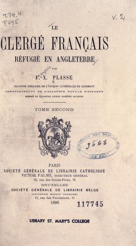 Le clergé français réfugié en Angleterre by François Xavier Plasse cover