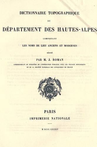 Répertoire archéologique du département des Hautes-Alpes by J. Roman cover