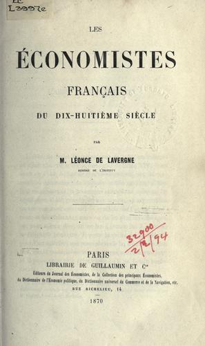 Les économistes français du dix-huitième siècle by Léonce de Lavergne cover