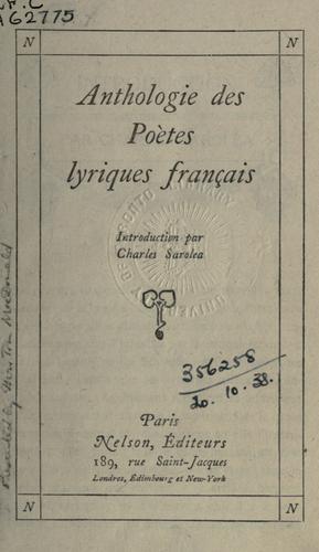 Anthologie des poètes lyriques français by  cover