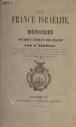 La France Israélite by Eliacin Carmoly cover