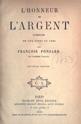 L' honneur et l'argent by François Ponsard cover