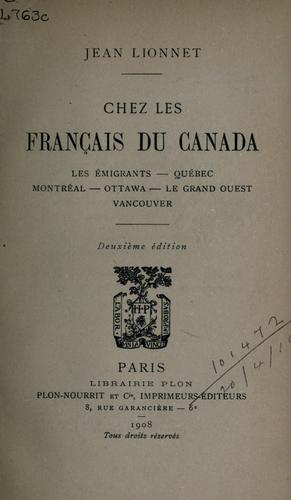 Chez les français du Canada- by Jean Lionnet cover