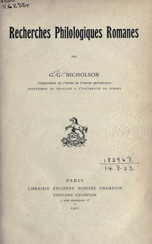 Recherches philologiques romanes by George Gibb Nicholson cover
