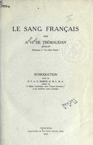 Le sang français by Auguste-Henri de Trémaudan cover