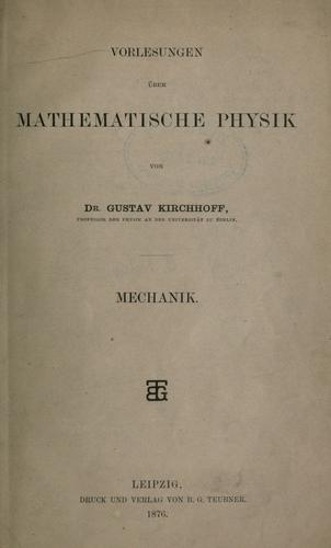 Vorlesungen über analytische Mechanik mit Einschluss der Hydrodynamik und der Theorie der Elastizität fester Körper