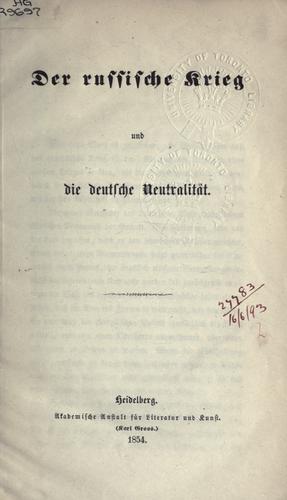 Der russische Krieg und die deutsche Neutralität by  cover