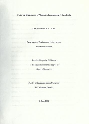 Perceived effectiveness of alternative programming by Kate Nickerson cover