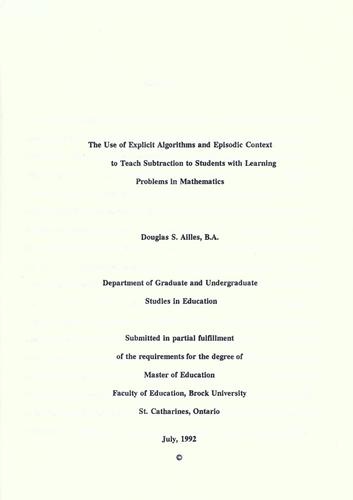 The use of explicit algorithms and episodic context to teach subtraction to students with learning problems in mathematics