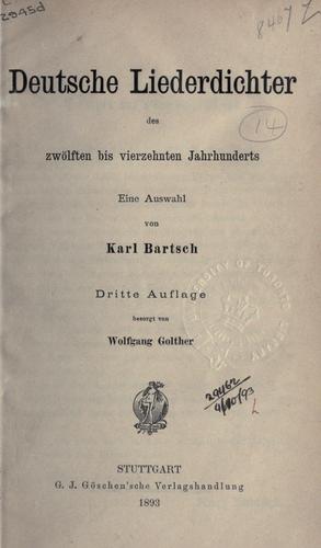 Deutsche Liederdichter des zwölften bis vierzehnten Jahrhunderts by Karl Bartsch cover
