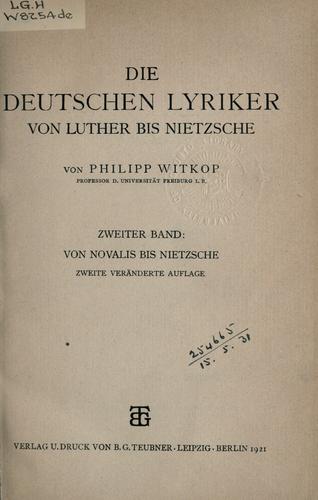 Die deutsche Lyriker von Luther bis Nietzsche by Witkop, Philipp cover