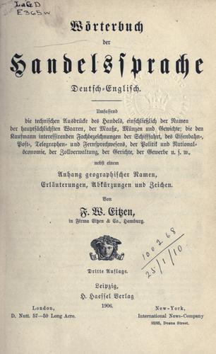 Wörterbuch der Handelssprache Deutsch-Englisch by Friedrich Wilhelm Eitzen cover