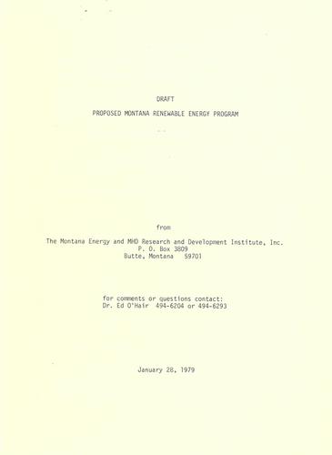 Draft proposed Montana renewable energy program