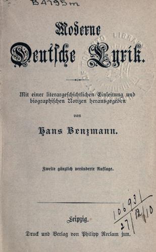 Moderne deutsche Lyrik by Hans Benzmann cover