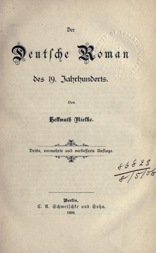 Der Deutsche Roman des 19 Jahrhunderts by Hellmuth Mielke cover