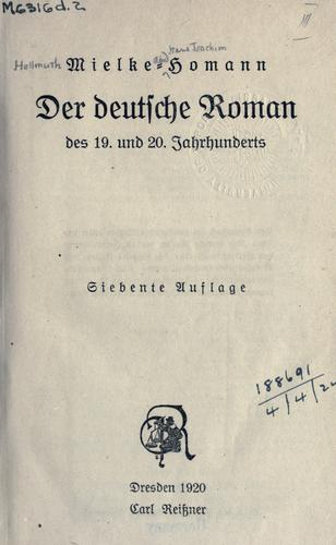 Der deutsche Roman des 19. und 20. Jahrhunderts by Hellmuth Mielke cover