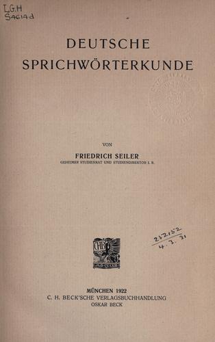 Deutsche Sprichwörterkunde by Friedrich Seiler cover