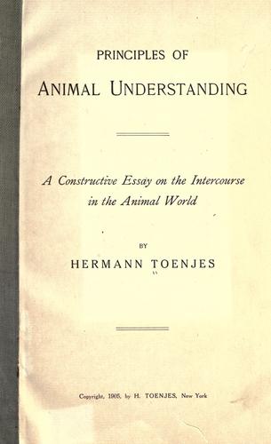 Principles of animal understandings by Hermann Toenjes cover