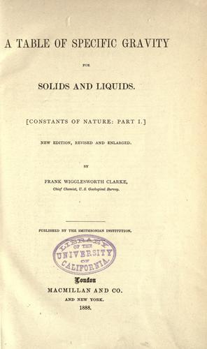 A table of specific gravity for solids and liquids