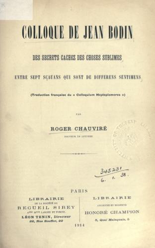 Colloque de Jean Bodin by Jean Bodin cover