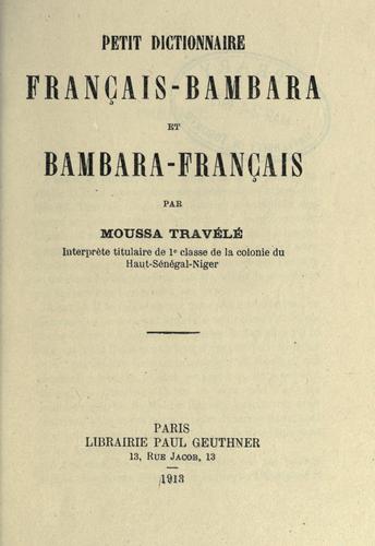 Petit dictionnaire français-bambara et bambara-français by Moussa Travélé cover