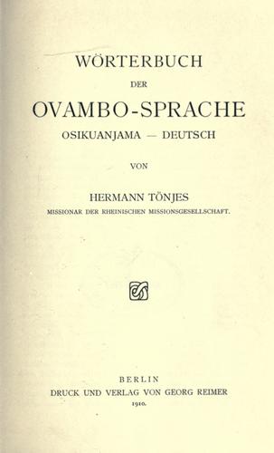 Wörterbuch der Ovambo-Sprache by Toenjes, Hermann cover