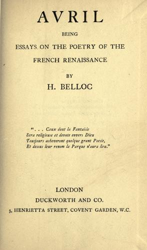 Avril Being Essays on Poetry of French Renaissance