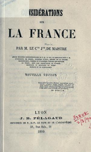 Considerations sur la France by Joseph de Maistre cover