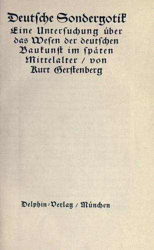 Deutsche Sondergotik by Kurt Gerstenberg cover
