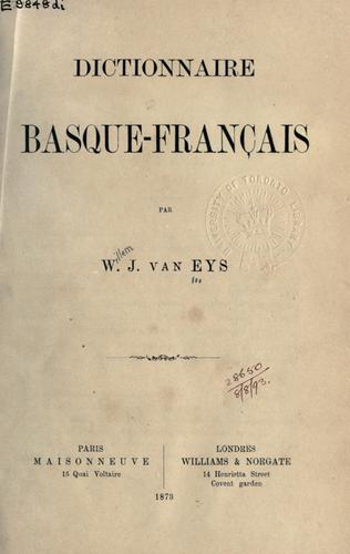 Dictionnaire basque-français by Willem J. van Eys cover