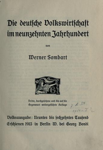 Die deutsche Volkswirtschaft im neunzehnten Jahrhundert by Werner Sombart cover