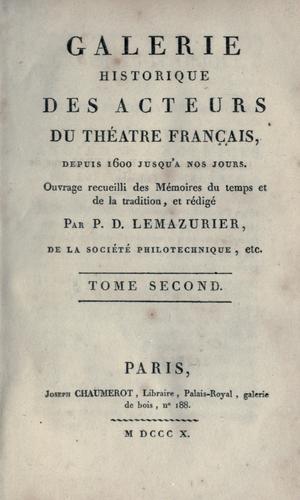 Galerie historique des acteurs du théâtre français, depuis 1600 jusqù'a nos jours
