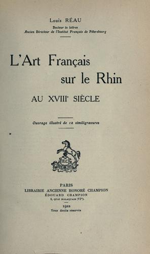 L' art français sur le Rhin au 18e siècle by Louis Réau cover