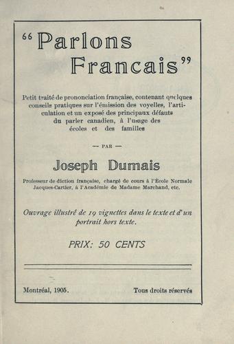 Parlons français by Joseph Dumais cover