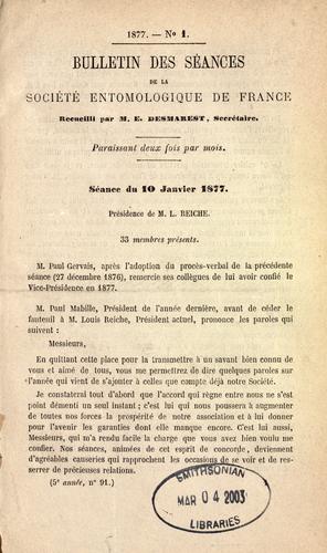 Bulletin des séances de la Société entomologique de France by Société entomologique de France cover