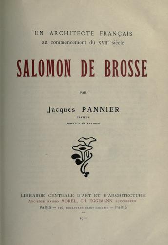 Un architecte français au commencement du 17e siècle by Jacques Pannier cover