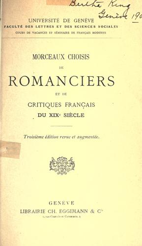 Morceaux choisis de romanciers et de critiques français du 19e siècle by  cover