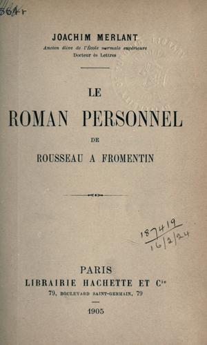 Le roman personnel de Rousseau à Fromentin by Joachim Merlant cover