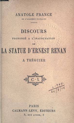 Discours prononcé à l'inauguration de la statue d'Ernest Renan à Tréguier by Anatole France cover