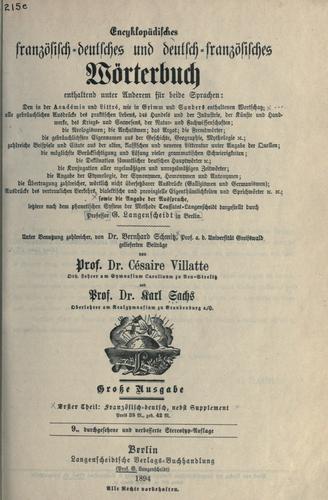 Encyklopädisches französisch-deutsches und deutsch-französisches Wörterbuch by Karl Ernst August Sachs cover
