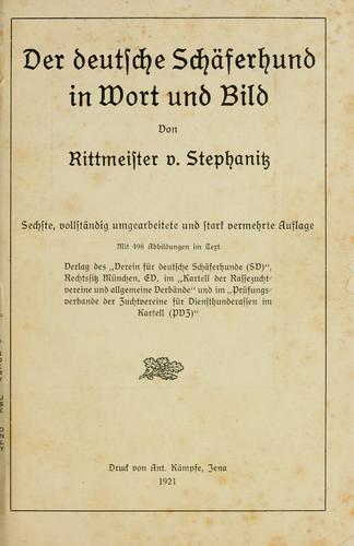 Der deutsche Schäferhund in Wort und Bild by Max von Stephanitz cover