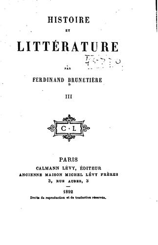 Histoire et littérature by Ferdinand Brunetière cover