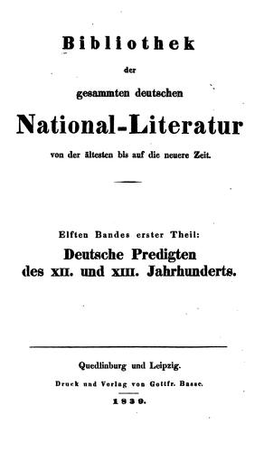 Deütsche Predigten des XII. und XIII. Jahrhundertes by Karl Roth cover