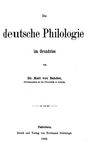 Die deutsche Philologie im Grundriss by Karl von Bahder cover