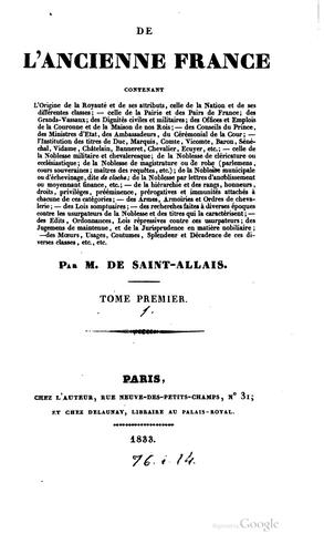 De l'ancienne France by Nicolas Viton de Saint-Allais cover