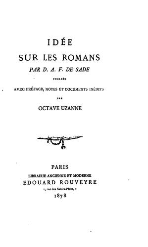 Idée sur les romans by Marquis de Sade cover