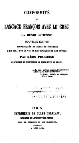 Conformité du langage français avec le grec by Henri II Estienne cover
