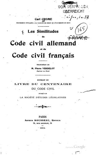 Les similitudes du Code civil allemand et du Code civil français by Carl Crome cover