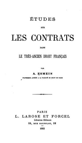 Études sur les contrats dans le très-ancien droit français